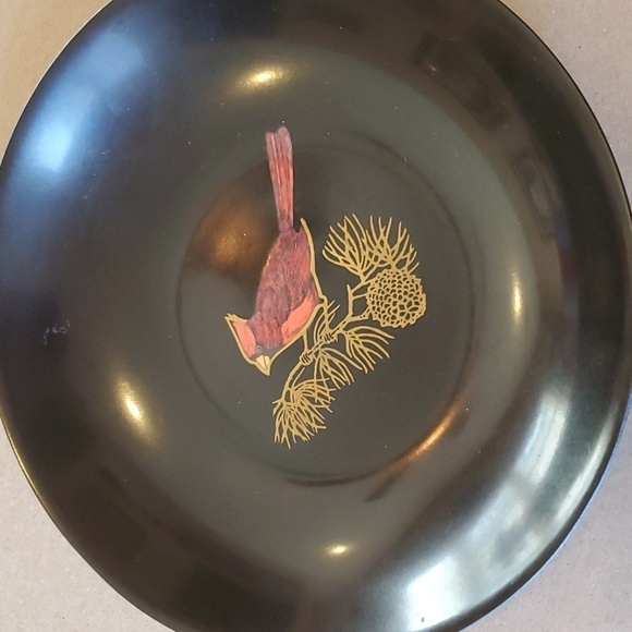 Couric 8 inch round red cardinal tray pine branch dish Vintage - Picture 1 of 5